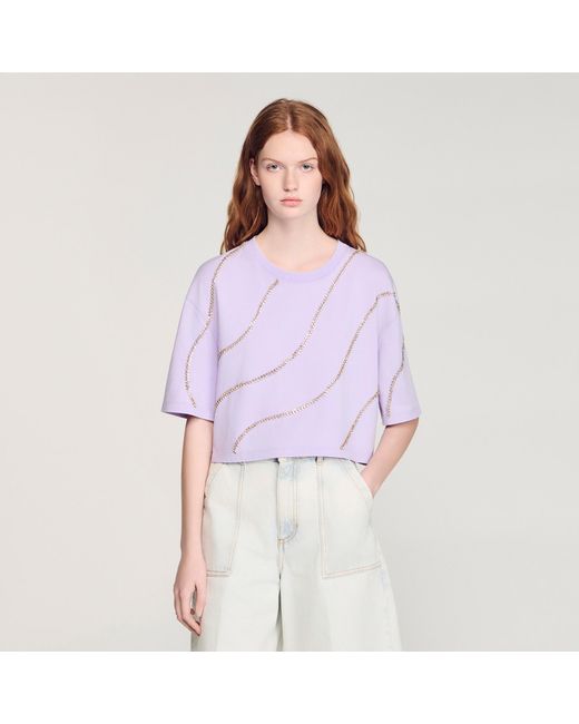 Sandro Multicolor Rhinestone Cropped T-Shirt
