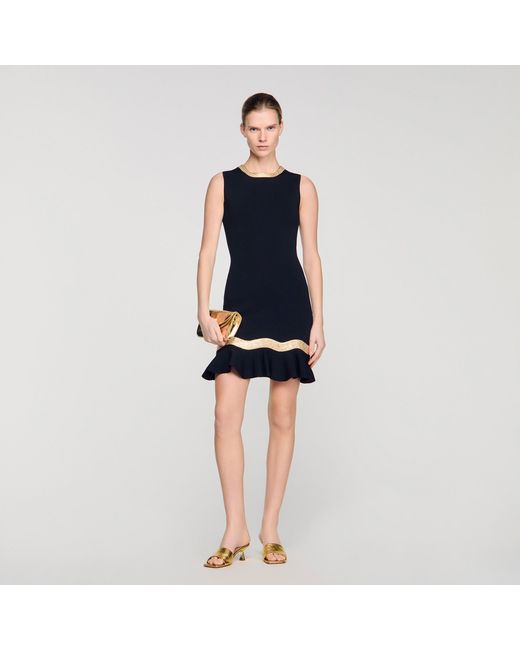 Sandro Blue Metal Chain Knit Short Dress