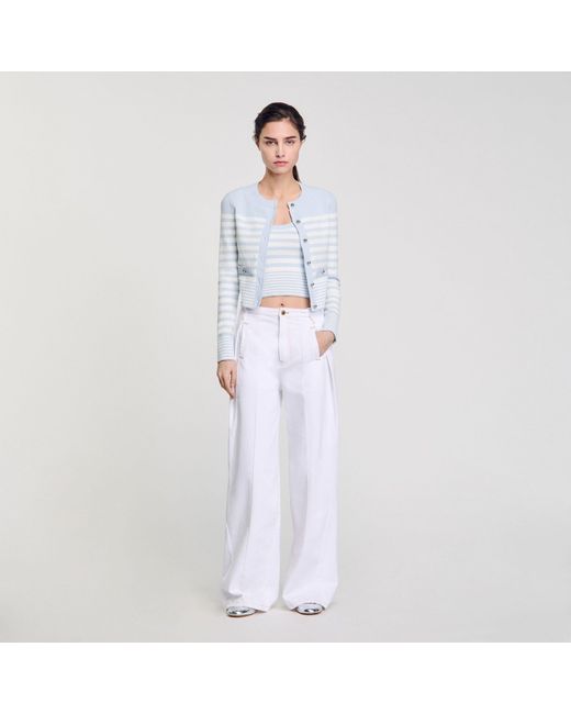 Sandro White Striped Cardigan