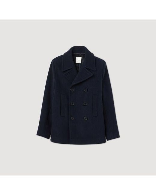 Sandro Blue Wool Pea Coat for men