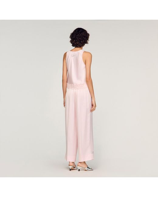 Sandro Pink Satin Top With Lace