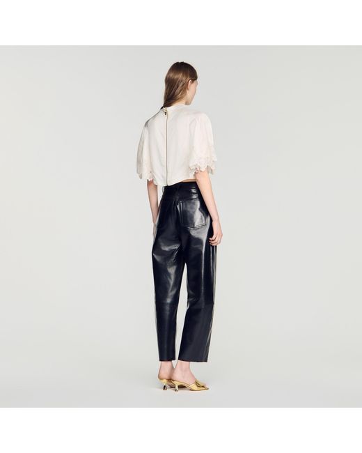 Sandro Blue Satin Cape-Effect Crop Top