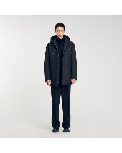 Sandro Blue Hooded Parka With Zip for men