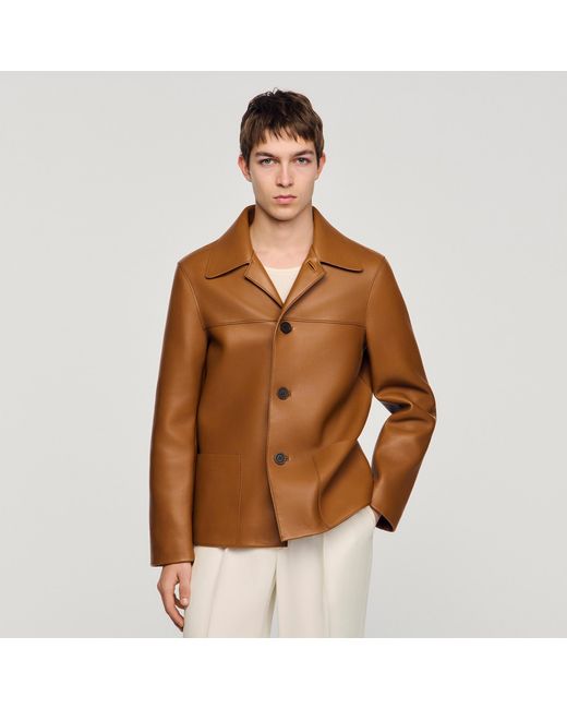 Sandro Brown Buttoned Lambskin Jacket for men
