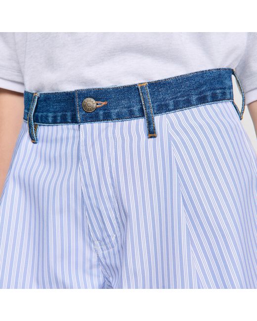 Sandro Blue Striped Shorts With Denim Details