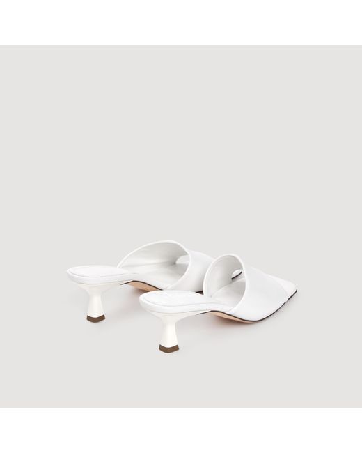 Sandro White Smooth Leather Heeled Mules