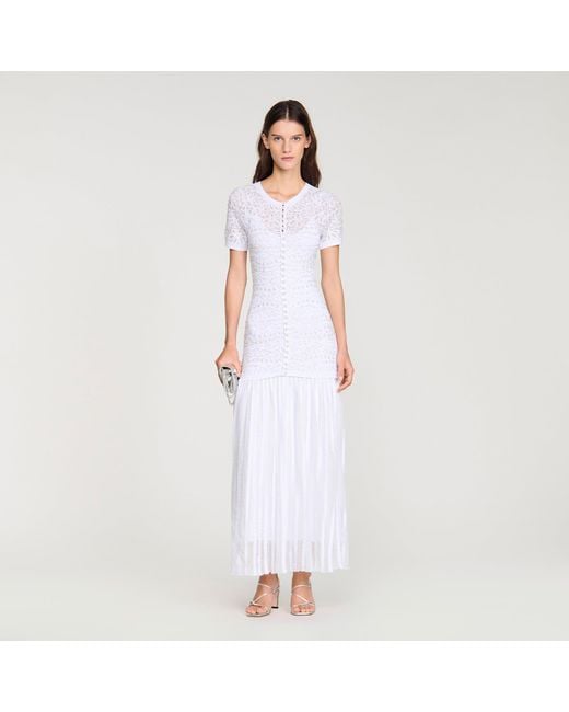Sandro White Beaded Knit Maxi Dress