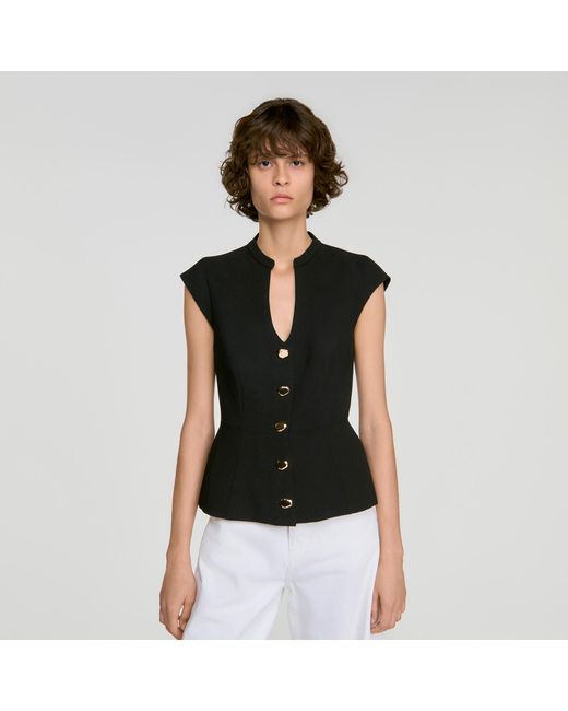 Sandro White Buttoned Peplum Top