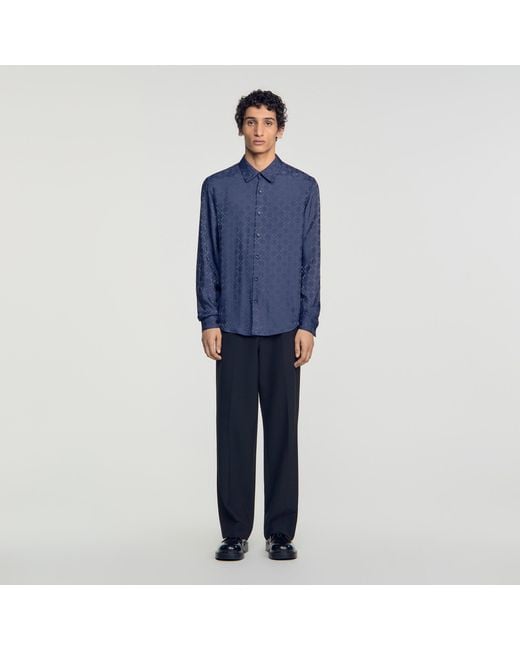Sandro Blue Square Cross Loose-Fit Shirt for men
