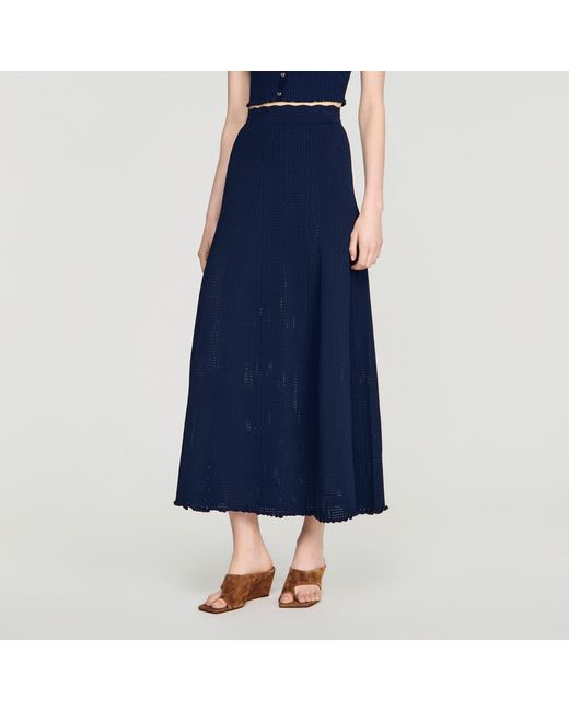 Sandro Blue Pointelle Knit Maxi Skirt