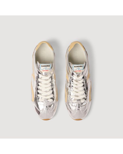 Sandro Natural Lightwave Metallic Leather Trainers