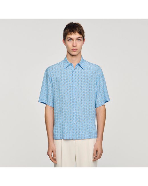 Sandro Blue Link Print Loose-Fit Shirt for men