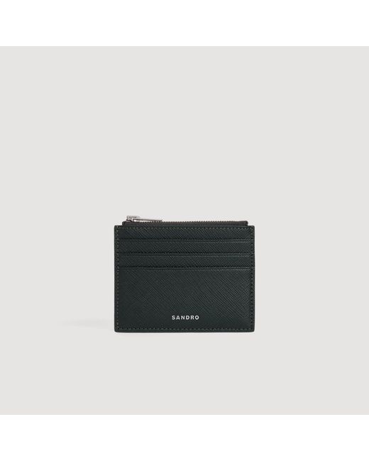 Sandro Black Leather Zip Card Holder for men
