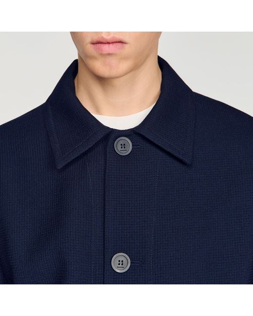 Sandro Blue Buttoned Wool Worker Jacket for men