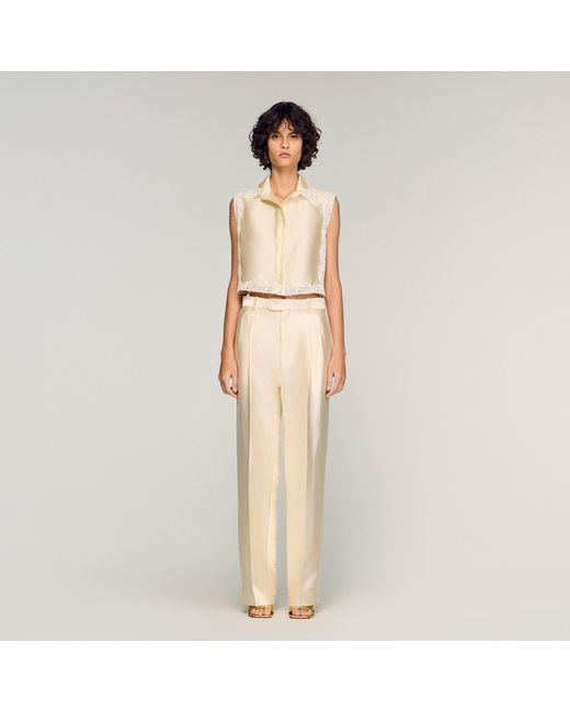 Sandro Natural Satin-Effect Trousers