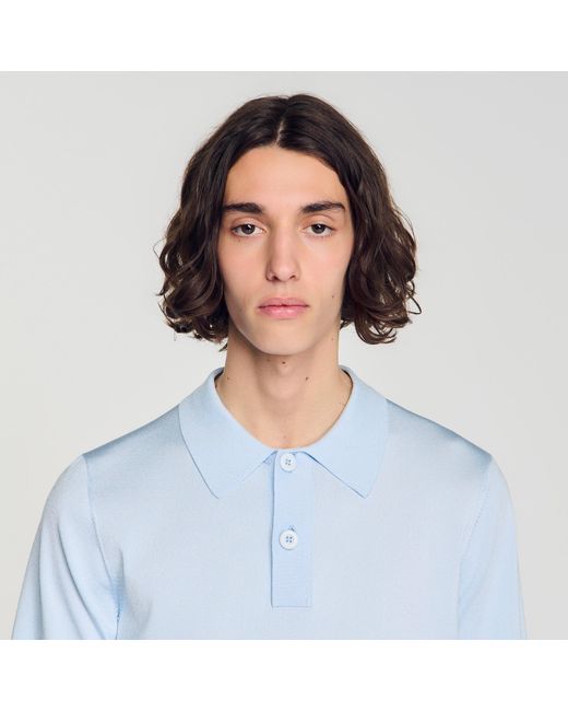 Sandro Blue Short-Sleeve Knitted Polo Shirt for men