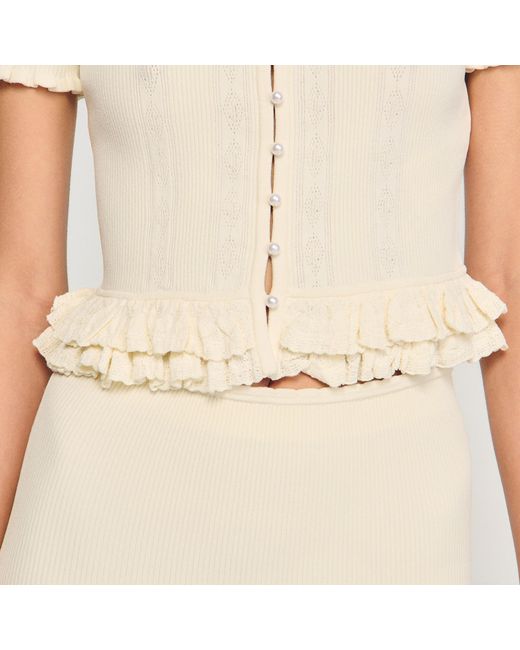Sandro Natural Ruffled Knit Cardigan