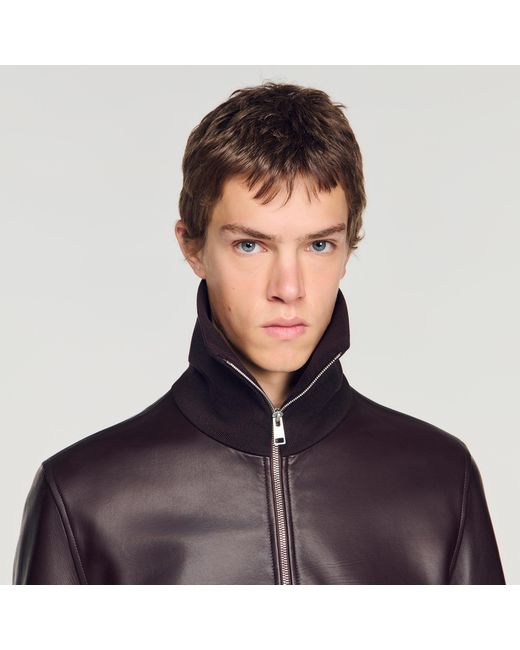 Sandro Blue Zip-Up Leather Jacket for men