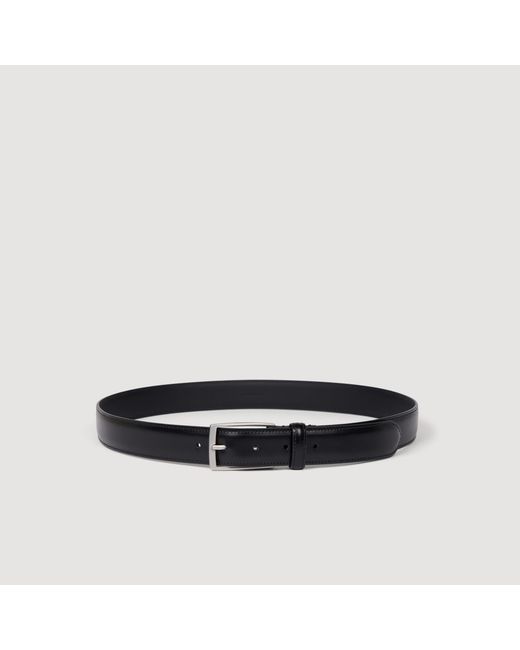 Sandro Black Rectangular Buckle Leather Belt for men