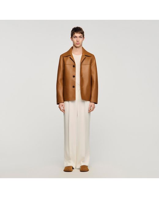 Sandro Brown Buttoned Lambskin Jacket for men