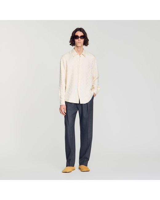 Sandro White Square Cross Loose-Fit Shirt for men