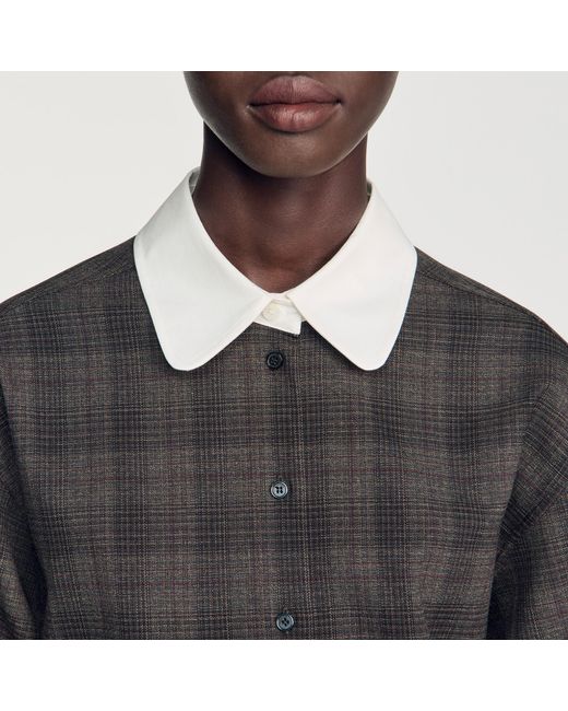Sandro White Check Shirt With Contrast Collar