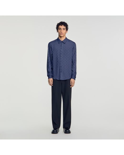 Sandro Blue Square Cross Loose-Fit Shirt for men