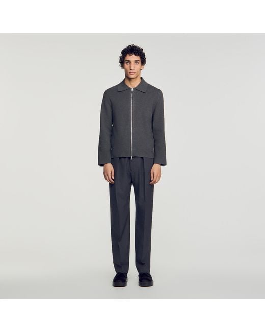 Sandro Blue Zip-Up Knit Cardigan for men