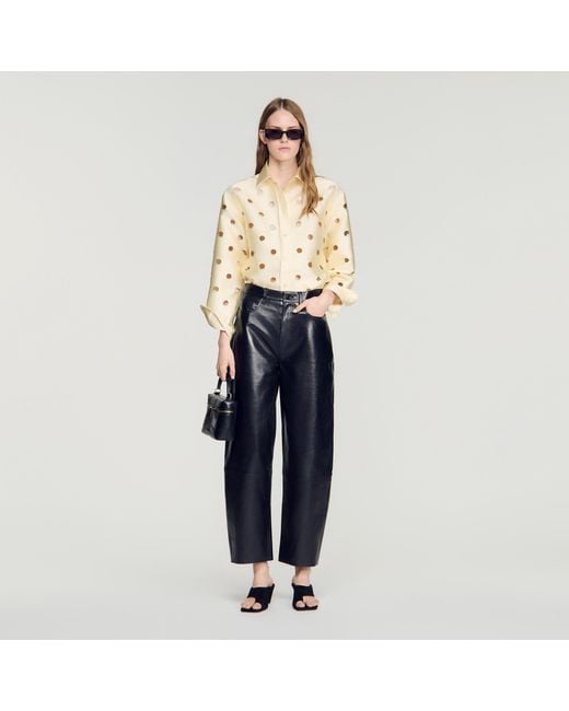 Sandro Blue Openwork Rhinestone Shirt