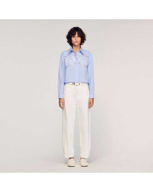 Sandro Blue Embroidered Cotton Shirt
