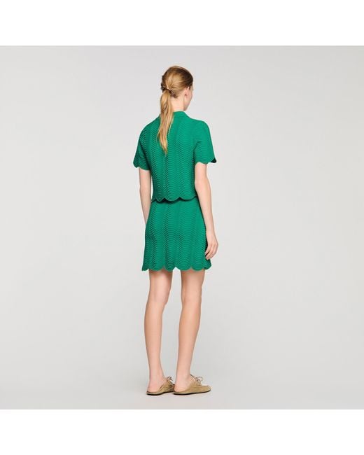 Sandro Green Short Fancy Knit Skirt