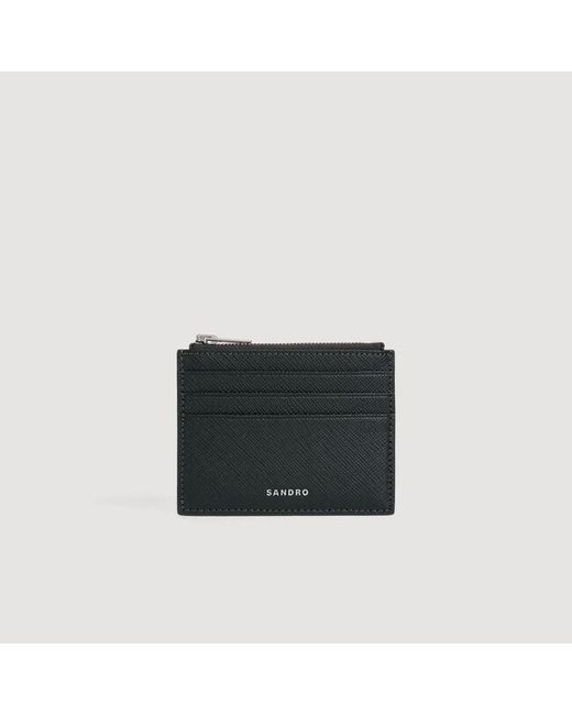 Sandro Black Leather Zip Card Holder for men