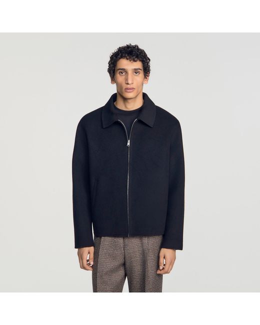 Sandro Blue Wool Zip-Up Jacket for men