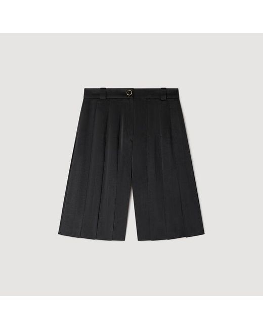 Sandro Blue Long High-Waisted Pleated Shorts