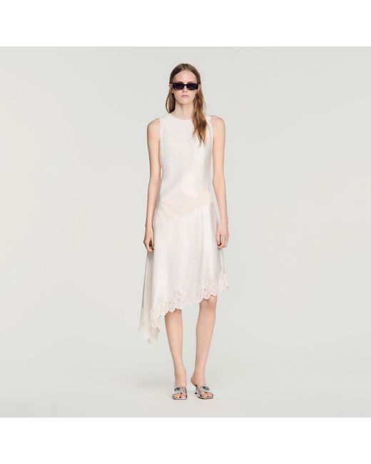 Sandro White Asymmetric Satin-Effect Dress