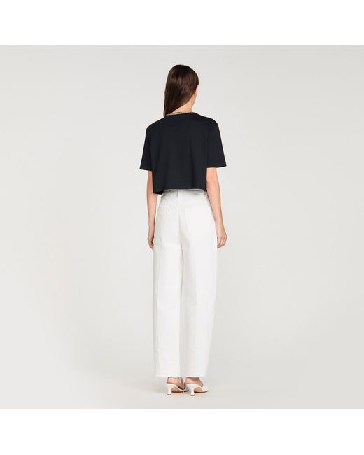 Sandro Black Rhinestone Cropped T-Shirt