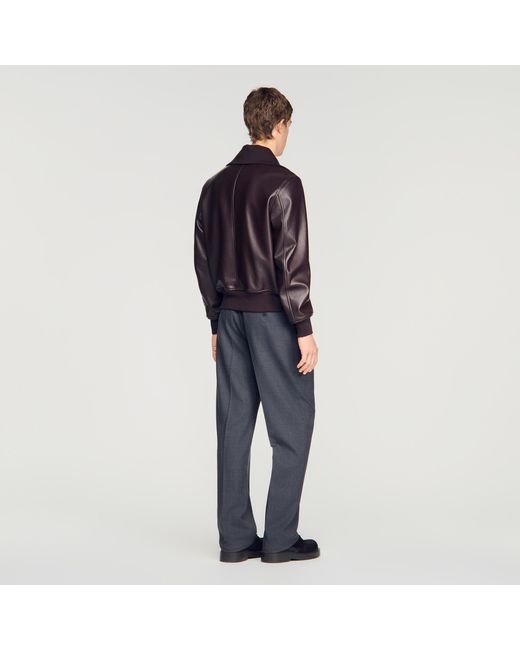 Sandro Blue Zip-Up Leather Jacket for men