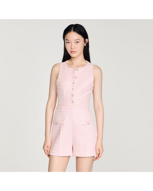 Sandro Pink Sequin Check Tweed Shorts