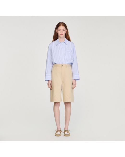 Sandro Blue Cotton Bermudas With Cutout Flowers