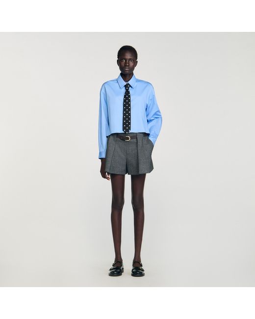 Sandro Blue Cropped Shirt With Detachable Tie