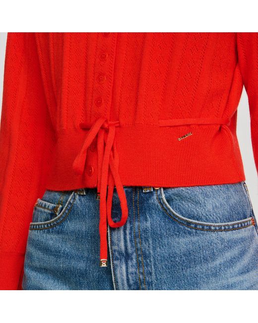 Sandro Red Pointelle Knit Cardigan