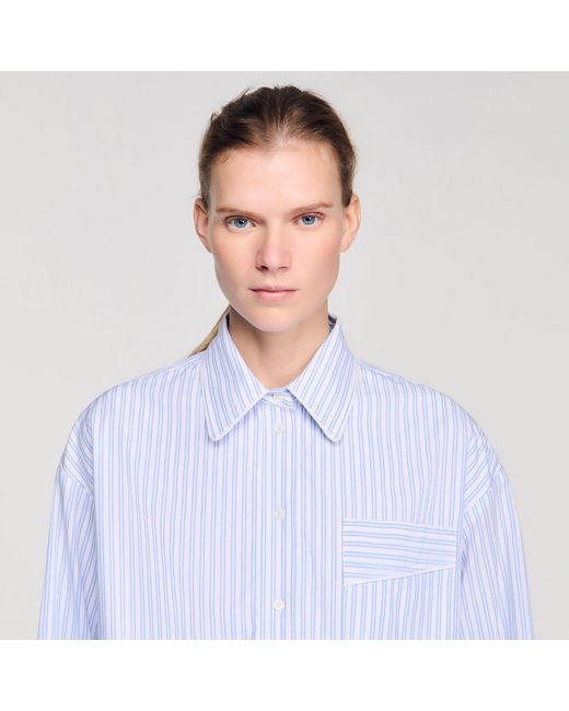 Sandro Blue Cropped Striped Shirt