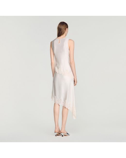 Sandro White Asymmetric Satin-Effect Dress