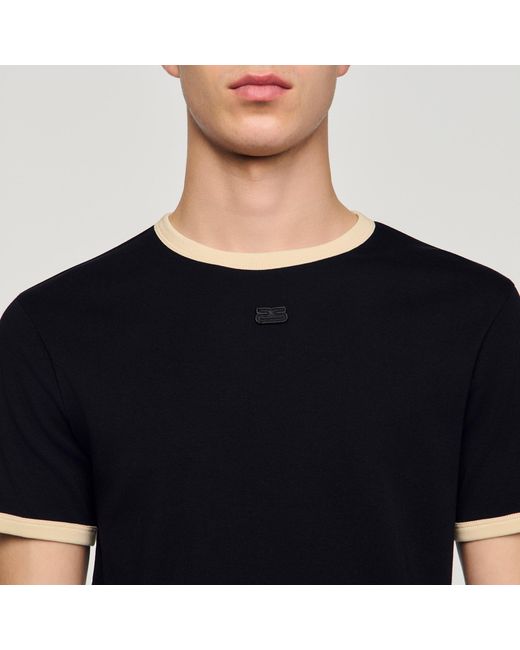 Sandro Black Two-Tone Patch T-Shirt for men