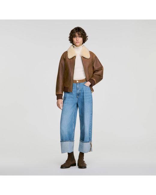 Sandro Blue Ruffled Turtleneck Wool Sweater