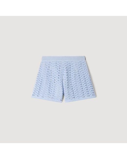 Sandro Blue High-Waisted Beaded Crochet Shorts