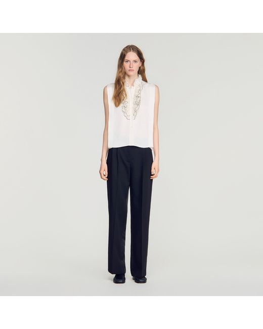 Sandro Blue Ruffled Collar Shirt