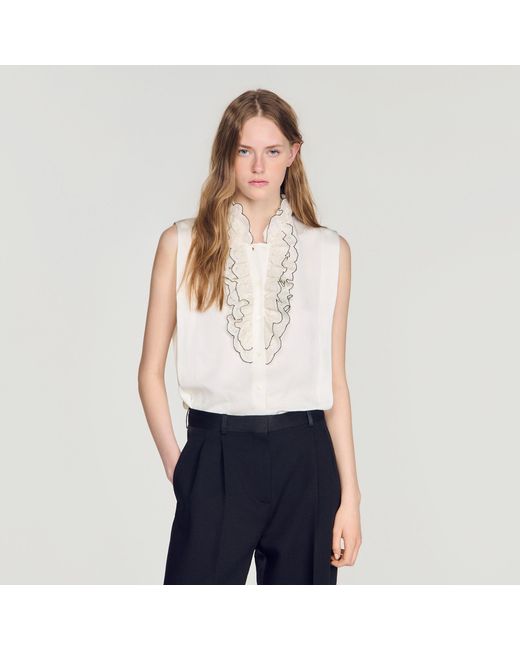 Sandro Blue Ruffled Collar Shirt