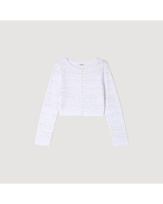 Sandro White Cropped Pearl Cardigan