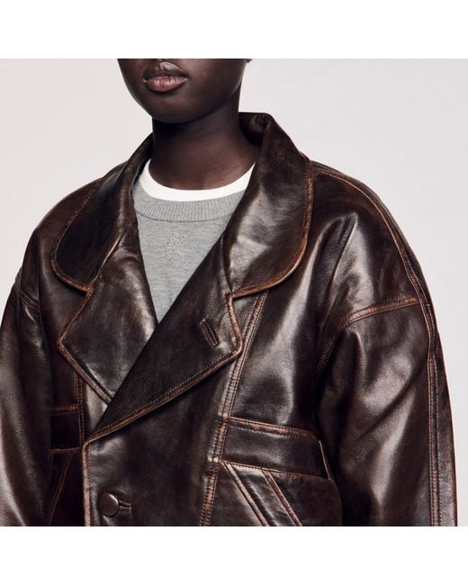 Sandro Black Oversized Leather Jacket